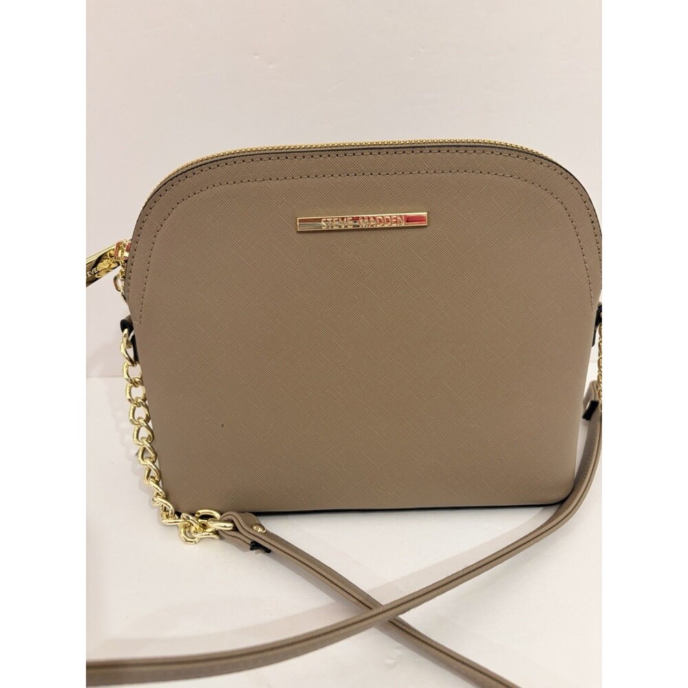 Steve Madden Women’s Crossbody Bag Taupe/Tan With Gold Style Chain & ZipLike New